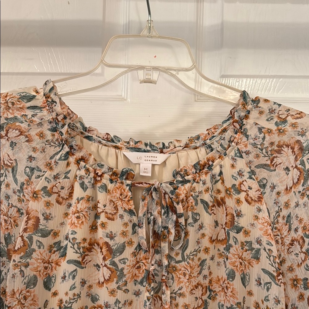 LC Lauren Conrad Orange Ruffled Tie Front Long Sleeve Blouse - Picture 3 of 5